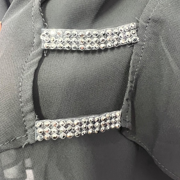 NWT($100) |•MSK•| Wide Leg Jumpsuit Rhinestone Cold Shoulder Sleeves Size L - Picture 8 of 14